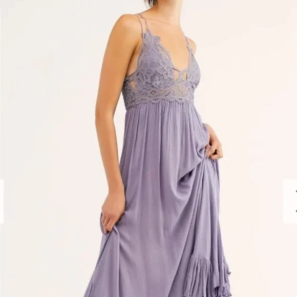 Free People Adella Maxi Dress Size Small Lace Maxi Dress in Dark Gray Boho Chic - Picture 1 of 15